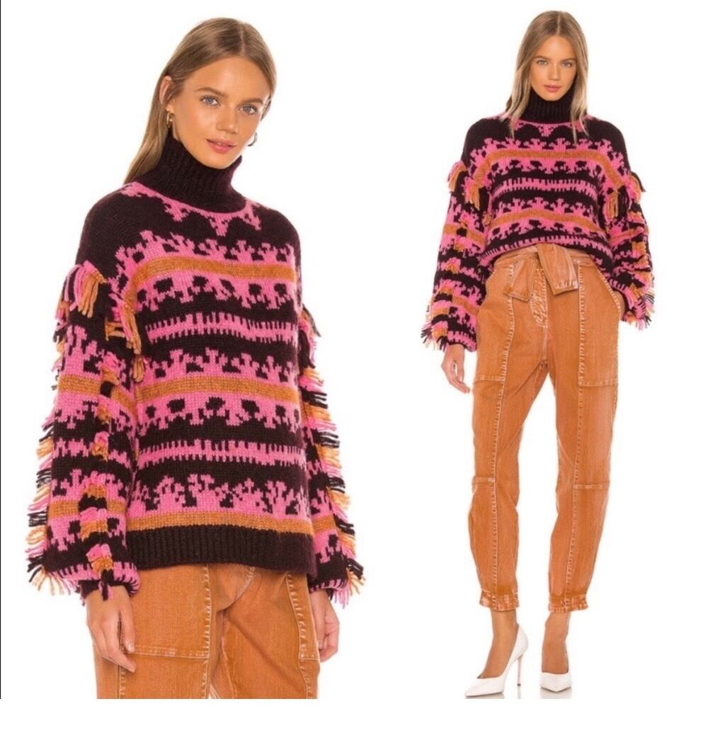 Ulla Johnson Lubina Fuschia Chunky Oversized Fringe Alpaca Wool Sweater M